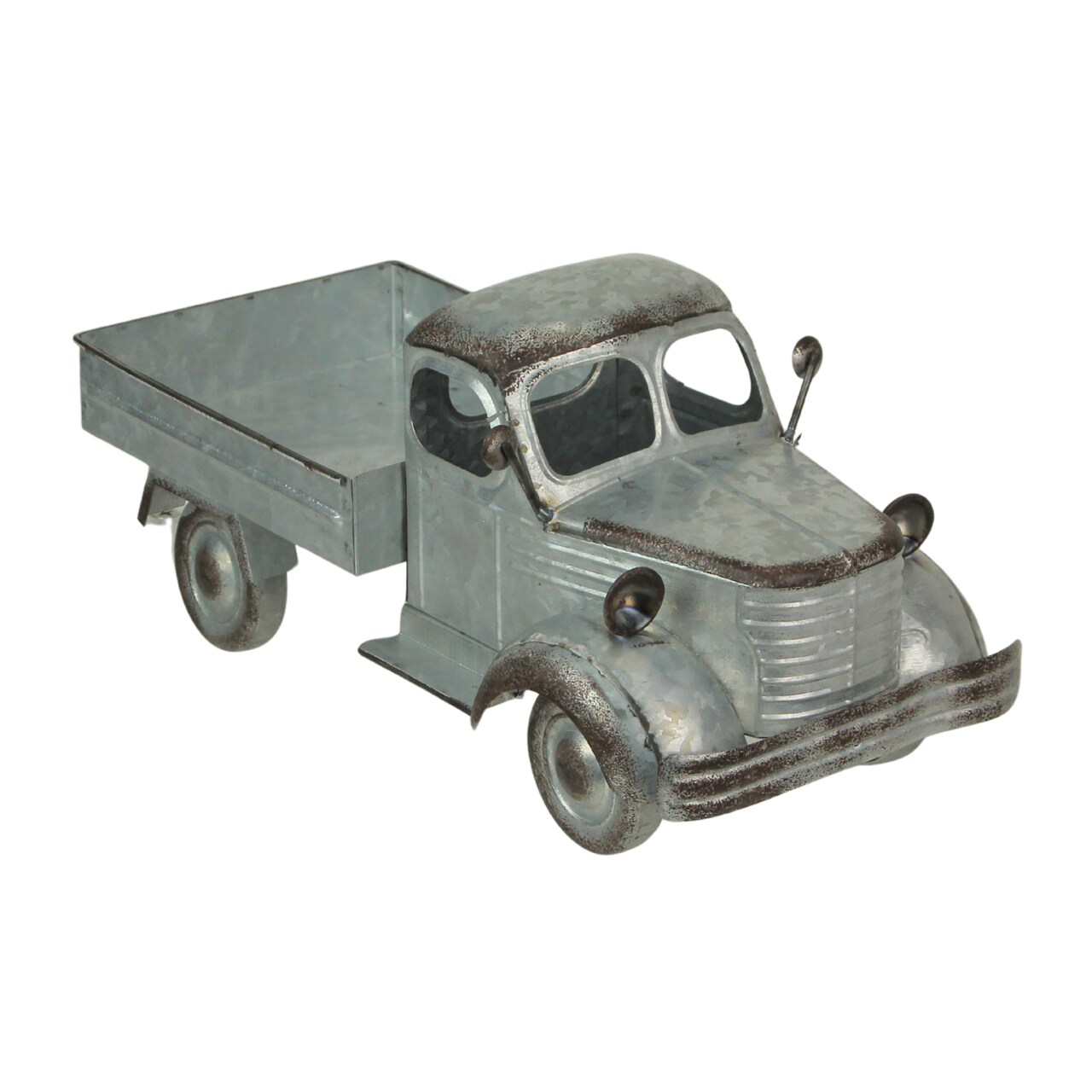 Distressed Galvanized Silver Vintage Truck Metal Planter – Rustic Decor for Indoor & Outdoor Use, 14” Farmhouse-Inspired Flower Display, Perfect for Gardens